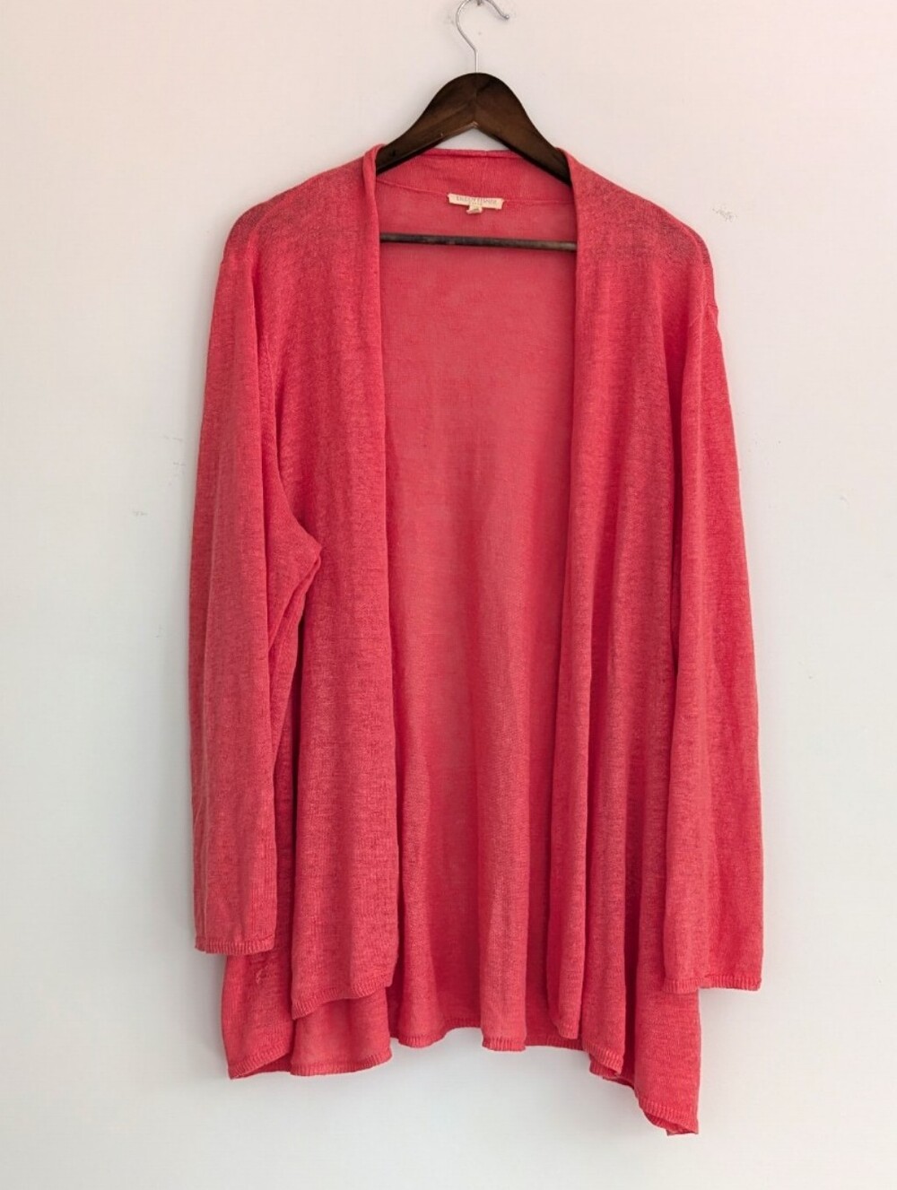 Eileen Fisher Plus Lightweight Cardigan Sweater - Coral Pink Linen 2X